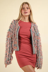 Shaggy Yarn Knit Zip Up Jacket Very J Green Multi S